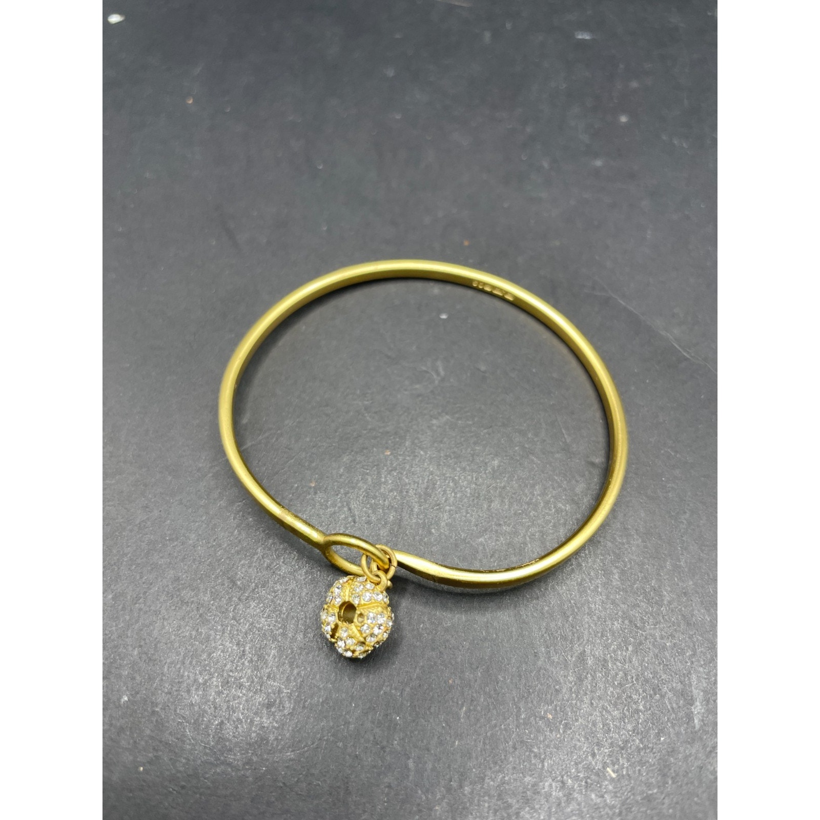 Spartina Gold Tone Bangle Bracelet Flower Rhinestone Dangle Accent Women's 6.75